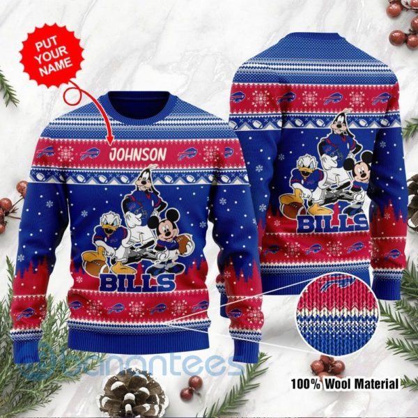 Buffalo Bills Disney Donald Duck Mickey Mouse Goofy Custom Name Christmas 3D Sweater Product Photo