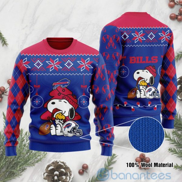 Buffalo Bills Funny Charlie Brown Peanuts Snoopy Christmas Tree Ugly Christmas 3D Sweater Product Photo