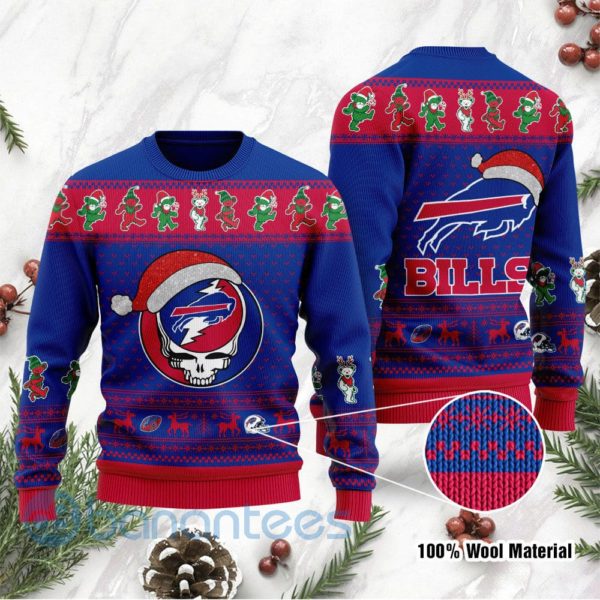 Buffalo Bills Grateful Dead SKull And Bears Custom Name Uglu Christmas 3D Sweater Product Photo
