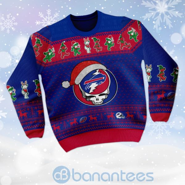 Buffalo Bills Grateful Dead SKull And Bears Custom Name Uglu Christmas 3D Sweater Product Photo
