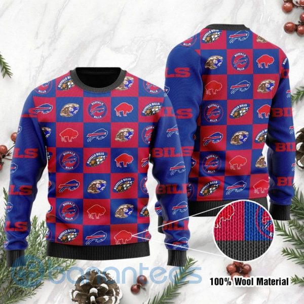 Buffalo Bills Logo Checkered Flannel Design Ugly Christmas 3D Sweater Product Photo