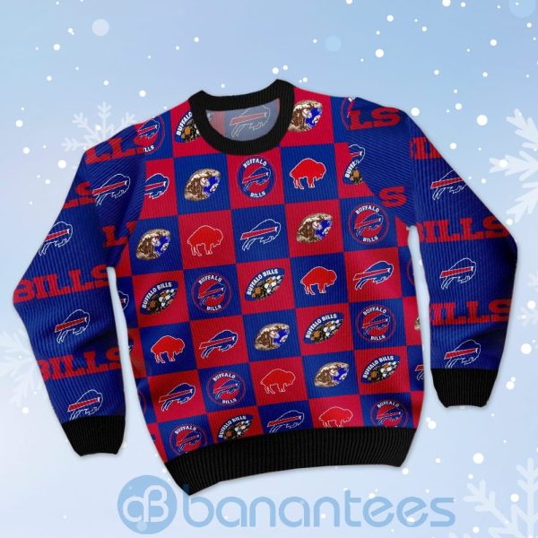 Buffalo Bills Logo Checkered Flannel Design Ugly Christmas 3D Sweater Product Photo