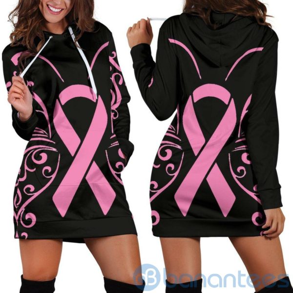 Butterfly Pink Ribbon Hoodie Dress For Women Product Photo