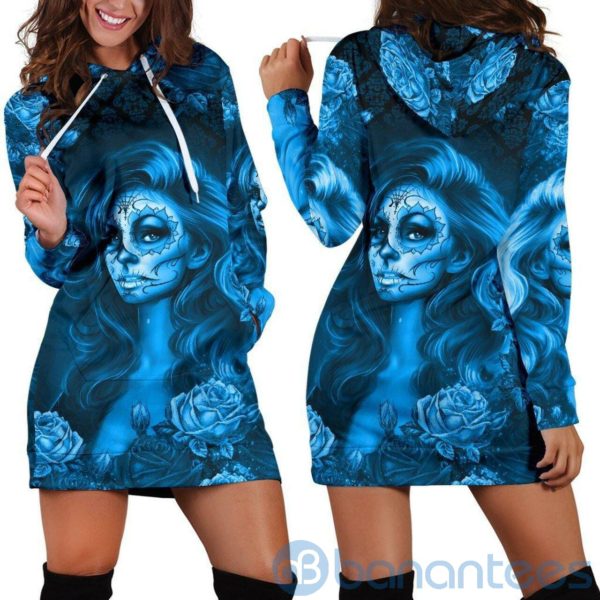 Calavera Blue Hoodie Dress For Women Product Photo
