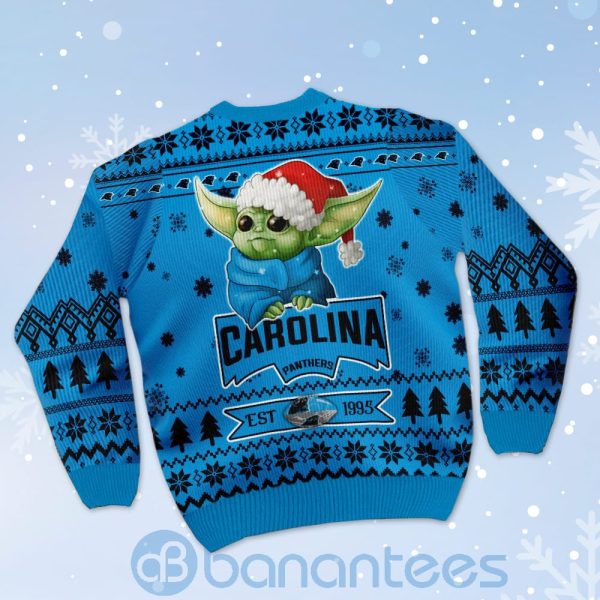 Carolina Panthers Cute Baby Yoda Grogu Ugly Christmas 3D Sweater Product Photo