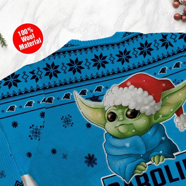 Carolina Panthers Cute Baby Yoda Grogu Ugly Christmas 3D Sweater Product Photo