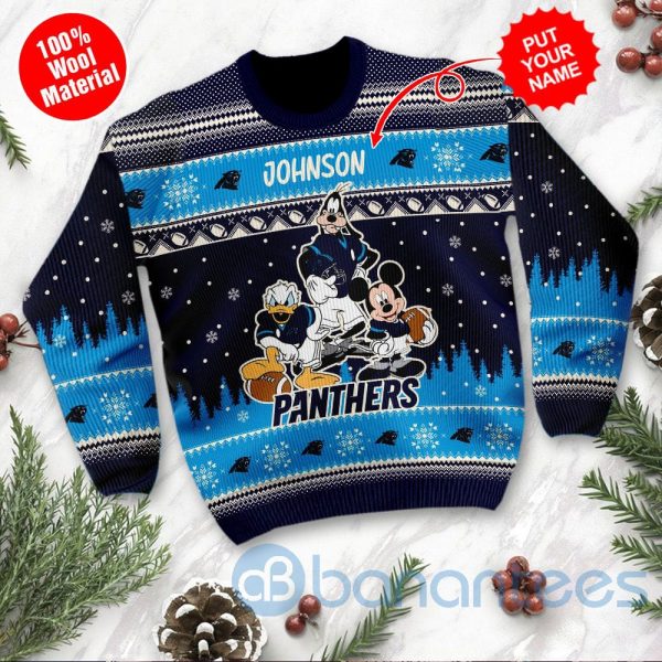 Carolina Panthers Disney Donald Duck Mickey Mouse Goofy Custom Name Christmas 3D Sweater Product Photo