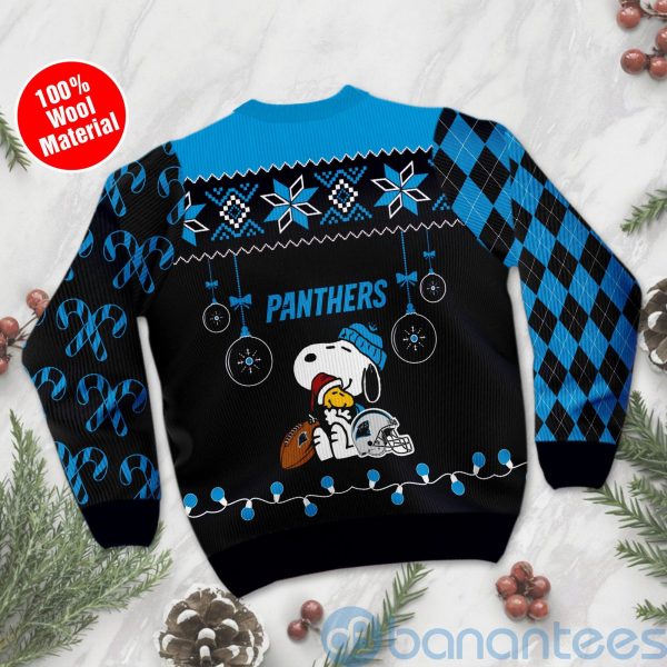 Carolina Panthers Funny Charlie Brown Peanuts Snoopy Christmas Tree Ugly Christmas 3D Sweater Product Photo