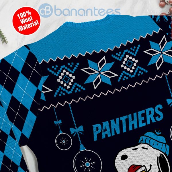 Carolina Panthers Funny Charlie Brown Peanuts Snoopy Christmas Tree Ugly Christmas 3D Sweater Product Photo