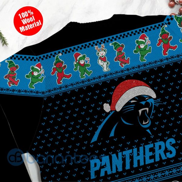Carolina Panthers Grateful Dead SKull And Bears Custom Name Ugly Christmas 3D Sweater Product Photo