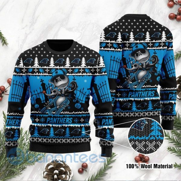 Carolina Panthers Jack Skellington Halloween Ugly Christmas 3D Sweater Product Photo