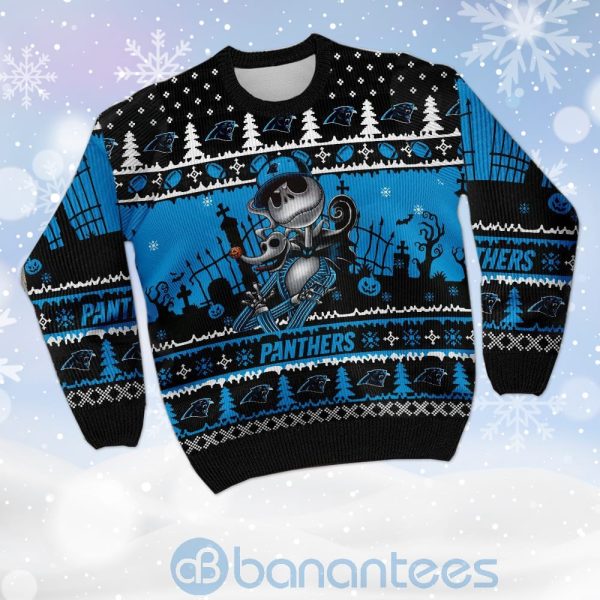 Carolina Panthers Jack Skellington Halloween Ugly Christmas 3D Sweater Product Photo