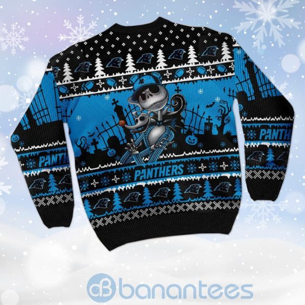 Carolina Panthers Jack Skellington Halloween Ugly Christmas 3D Sweater Product Photo
