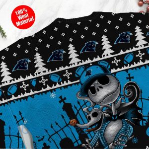 Carolina Panthers Jack Skellington Halloween Ugly Christmas 3D Sweater Product Photo