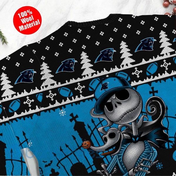 Carolina Panthers Jack Skellington Halloween Ugly Christmas 3D Sweater Product Photo
