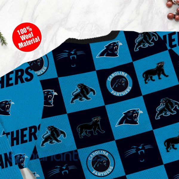 Carolina Panthers Logo Checkered Flannel Design Ugly Christmas 3D Sweater Product Photo