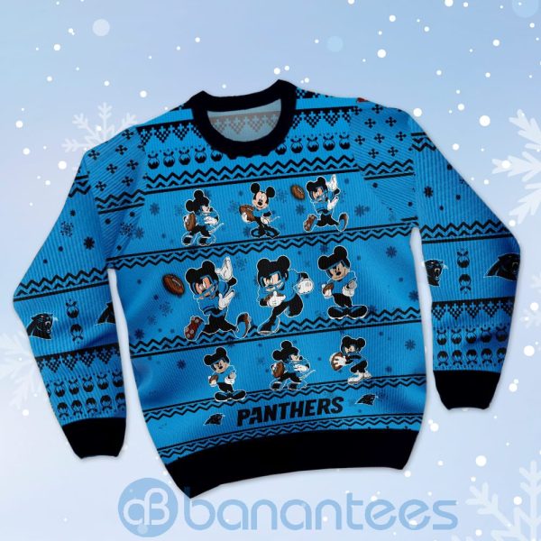 Carolina Panthers Mickey Mouse Ugly Christmas 3D Sweater Product Photo