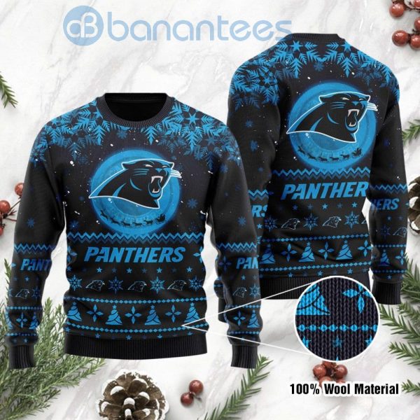 Carolina Panthers Santa Claus In The Moon Ugly Christmas 3D Sweater Product Photo