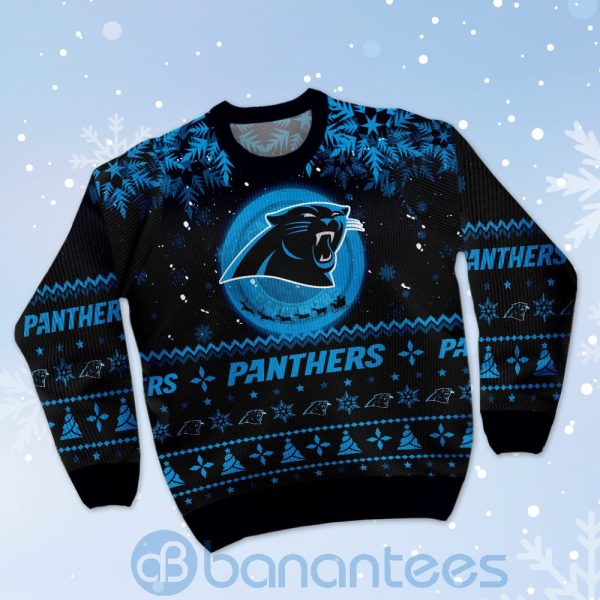 Carolina Panthers Santa Claus In The Moon Ugly Christmas 3D Sweater Product Photo