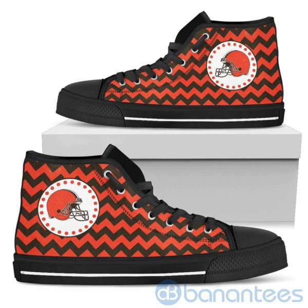Chevron Striped Cleveland Browns High Top Shoes Product Photo
