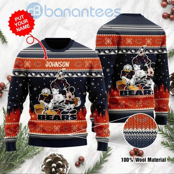 Chicago Bears Disney Donald Duck Mickey Mouse Goofy Custom Name Christmas 3D Sweater Product Photo