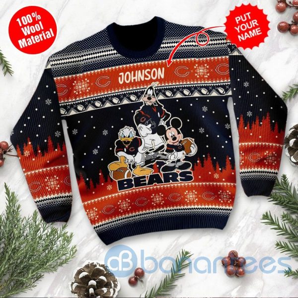 Chicago Bears Disney Donald Duck Mickey Mouse Goofy Custom Name Christmas 3D Sweater Product Photo