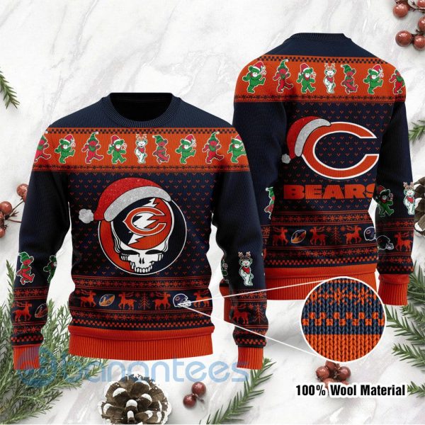 Chicago Bears Grateful Dead SKull And Bears Custom Name Ugly Christmas 3D Sweater Product Photo