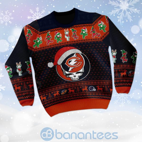 Chicago Bears Grateful Dead SKull And Bears Custom Name Ugly Christmas 3D Sweater Product Photo
