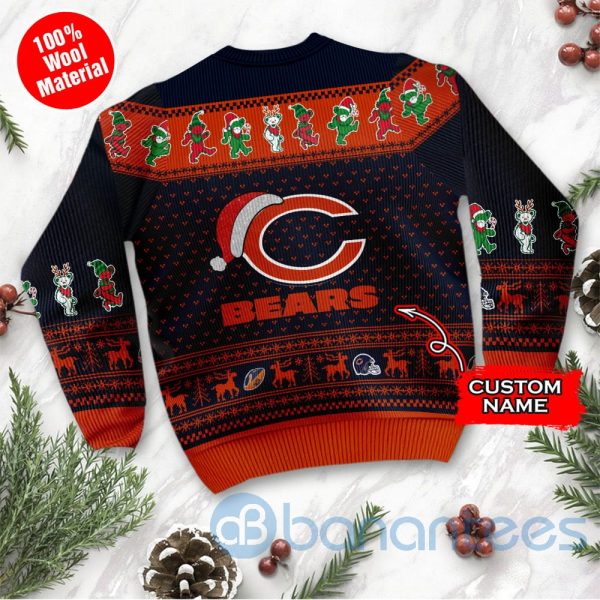 Chicago Bears Grateful Dead SKull And Bears Custom Name Ugly Christmas 3D Sweater Product Photo