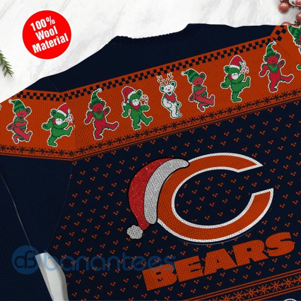 Chicago Bears Grateful Dead SKull And Bears Custom Name Ugly Christmas 3D Sweater Product Photo