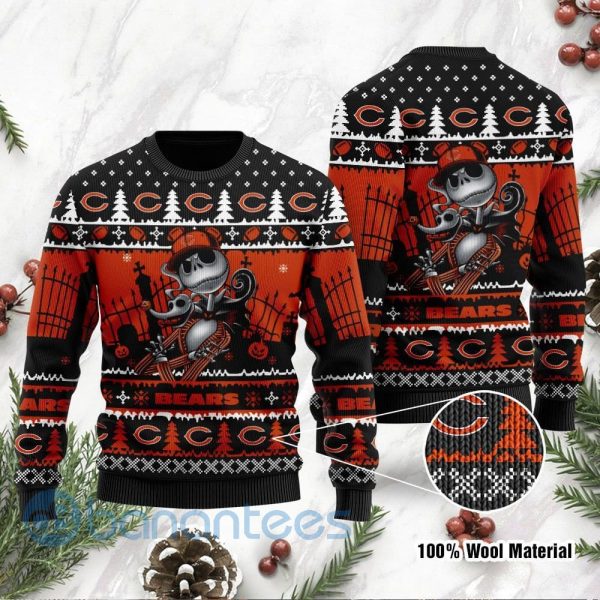 Chicago Bears Jack Skellington Halloween Ugly Christmas 3D Sweater Product Photo