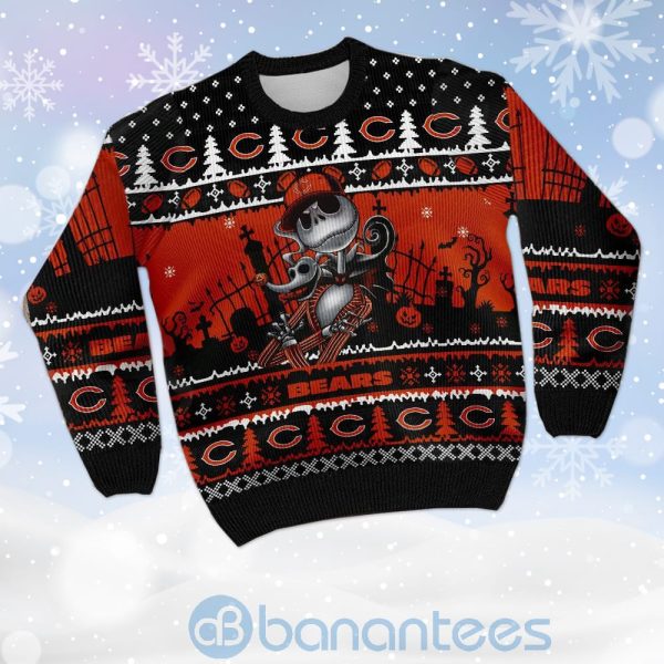 Chicago Bears Jack Skellington Halloween Ugly Christmas 3D Sweater Product Photo