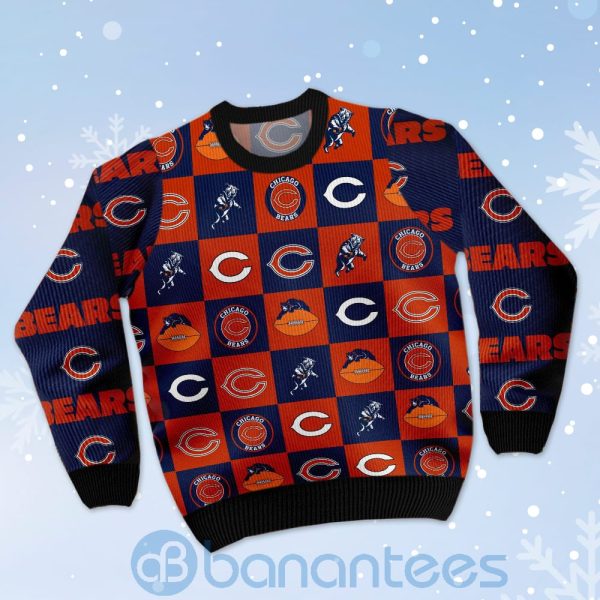 Chicago Bears Logo Checkered Flannel Design Ugly Christmas 3D Sweater Product Photo