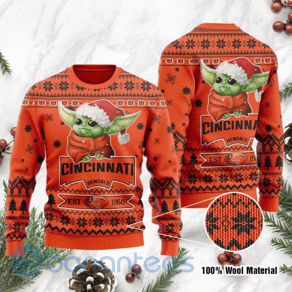 Cincinnati Bengals Cute Baby Yoda Grogu Ugly Christmas 3D Sweater Product Photo