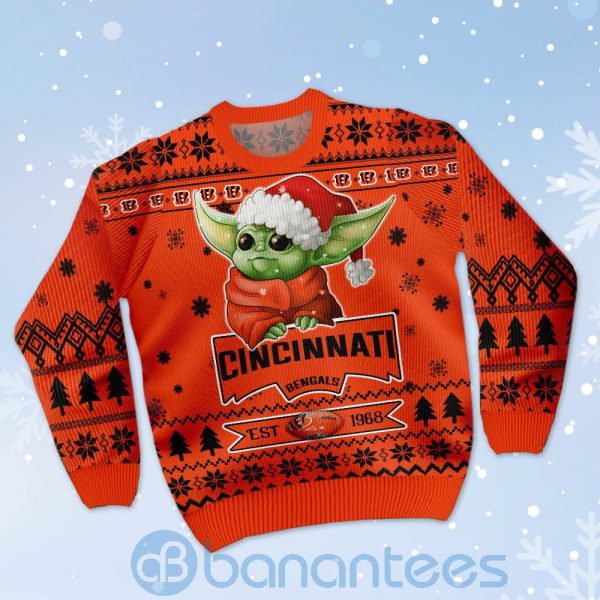 Cincinnati Bengals Cute Baby Yoda Grogu Ugly Christmas 3D Sweater Product Photo