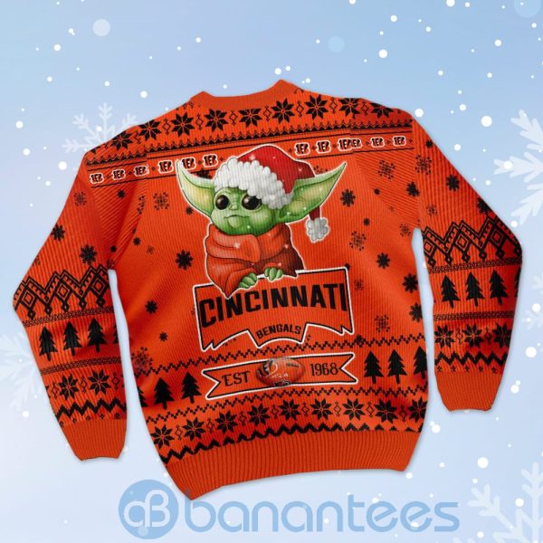 Cincinnati Bengals Cute Baby Yoda Grogu Ugly Christmas 3D Sweater Product Photo