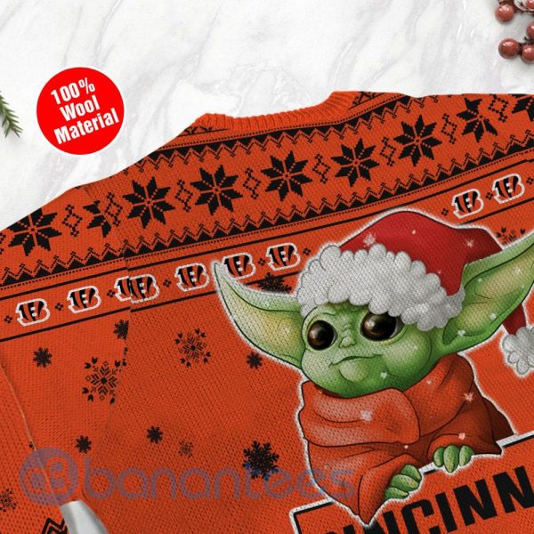 Cincinnati Bengals Cute Baby Yoda Grogu Ugly Christmas 3D Sweater Product Photo
