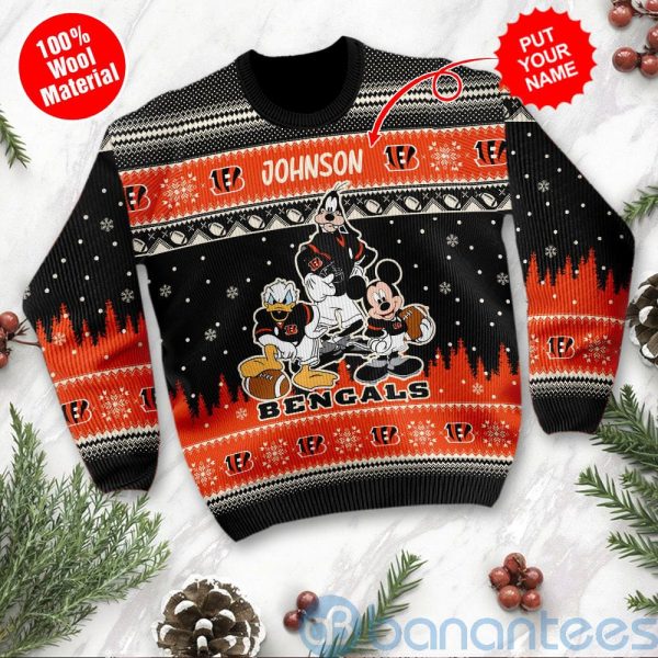 Cincinnati Bengals Disney Donald Duck Mickey Mouse Goofy Custom Name Christmas 3D Sweater Product Photo