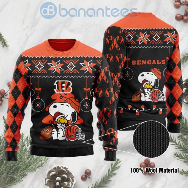 Cincinnati Bengals Funny Charlie Brown Peanuts Snoopy Christmas Tree Ugly Christmas 3D Sweater Product Photo