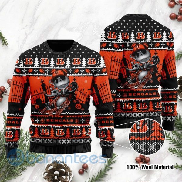 Cincinnati Bengals Jack Skellington Halloween Ugly Christmas 3D Sweater Product Photo