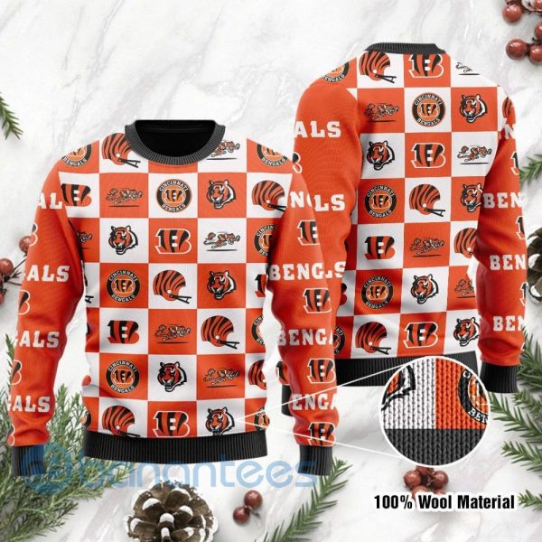 Cincinnati Bengals Logo Checkered Flannel Design Ugly Christmas 3D Sweater Product Photo