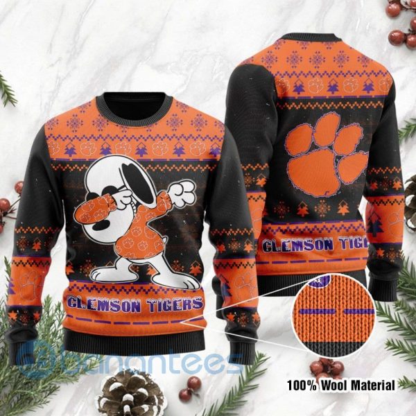 Clemson Tigers Snoopy Dabbing Ugly Christmas 3D Sweater Product Photo