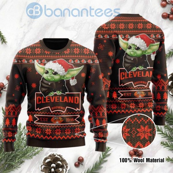 Cleveland Browns Cute Baby Yoda Grogu Ugly Christmas 3D Sweater Product Photo