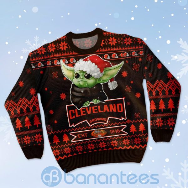 Cleveland Browns Cute Baby Yoda Grogu Ugly Christmas 3D Sweater Product Photo