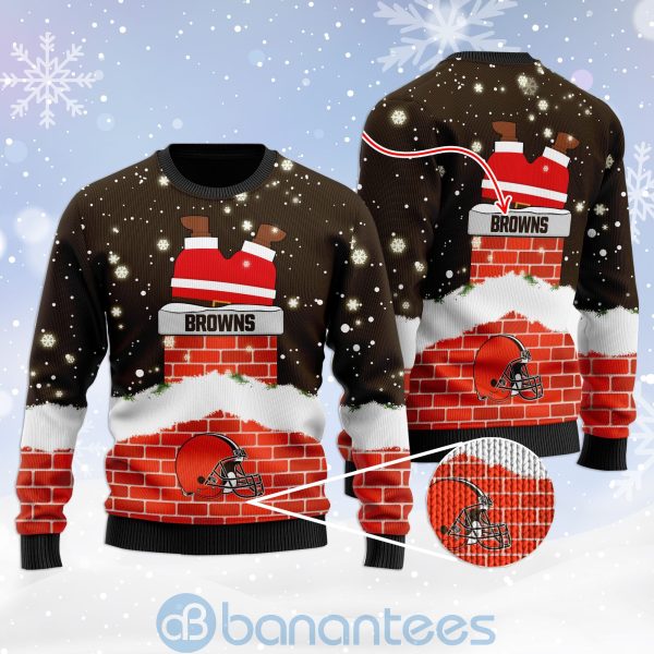 Cleveland Browns Football Team Logo Symbol Santa Claus Custom Name Christmas 3D Sweater Product Photo