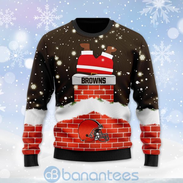 Cleveland Browns Football Team Logo Symbol Santa Claus Custom Name Christmas 3D Sweater Product Photo