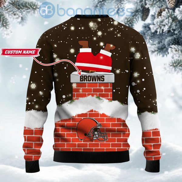 Cleveland Browns Football Team Logo Symbol Santa Claus Custom Name Christmas 3D Sweater Product Photo
