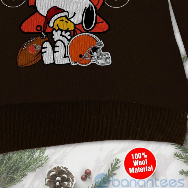 Cleveland Browns Funny Charlie Brown Peanuts Snoopy Christmas Tree Ugly Christmas 3D Sweater Product Photo