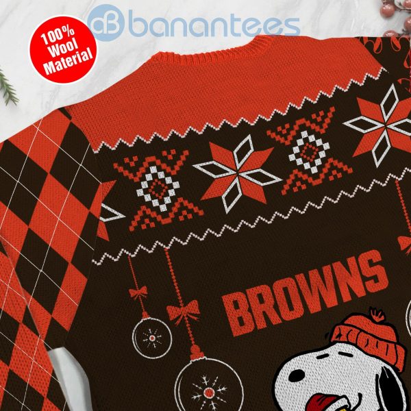 Cleveland Browns Funny Charlie Brown Peanuts Snoopy Christmas Tree Ugly Christmas 3D Sweater Product Photo