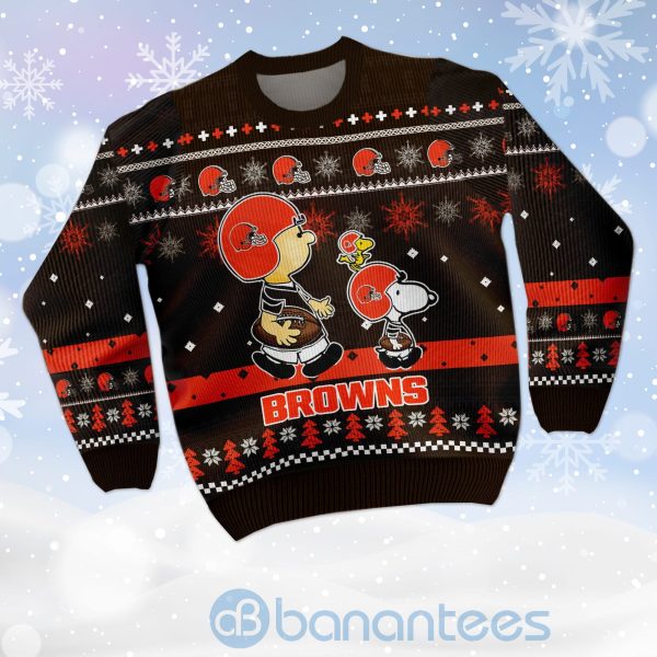 Cleveland Browns Funny Charlie Brown Peanuts Snoopy Ugly Christmas 3D Sweater Product Photo